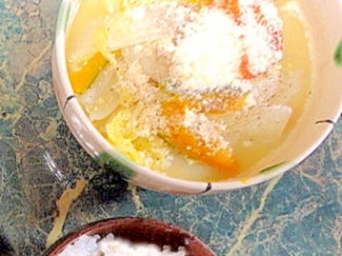 蒸し白菜とかぼちゃの豆乳スープ